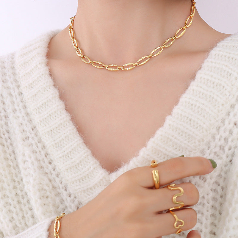 Geometric Titanium Steel Gold Plated Jewelry Set