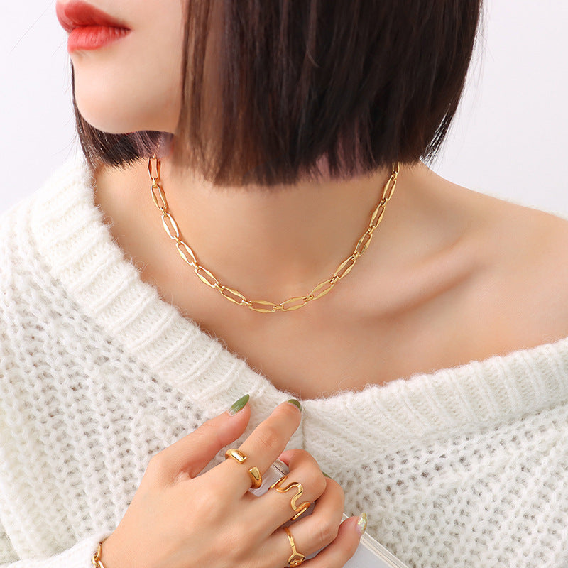 Geometric Titanium Steel Gold Plated Jewelry Set