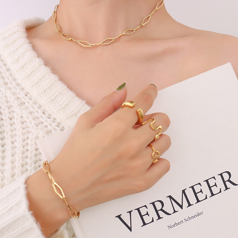 Geometric Titanium Steel Gold Plated Jewelry Set