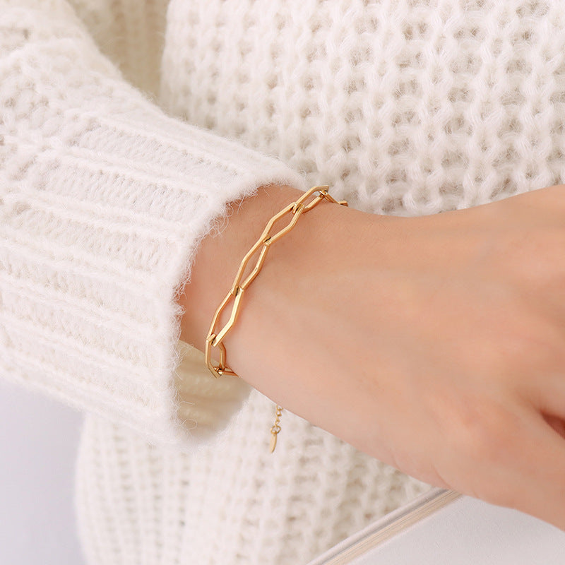 Geometric Titanium Steel Gold Plated Jewelry Set