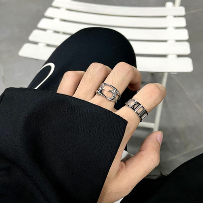 Geometric Titanium Steel Hollow Ring
