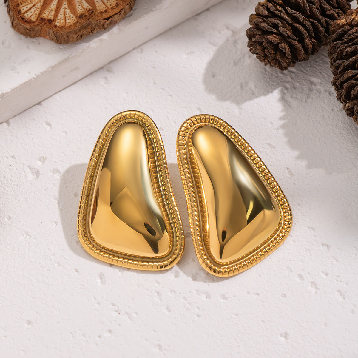 Geometric Triangle Lace Edge Gold Plated Earrings
