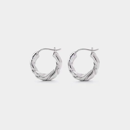 Geometric Twist Hoop Earrings S925 Silver