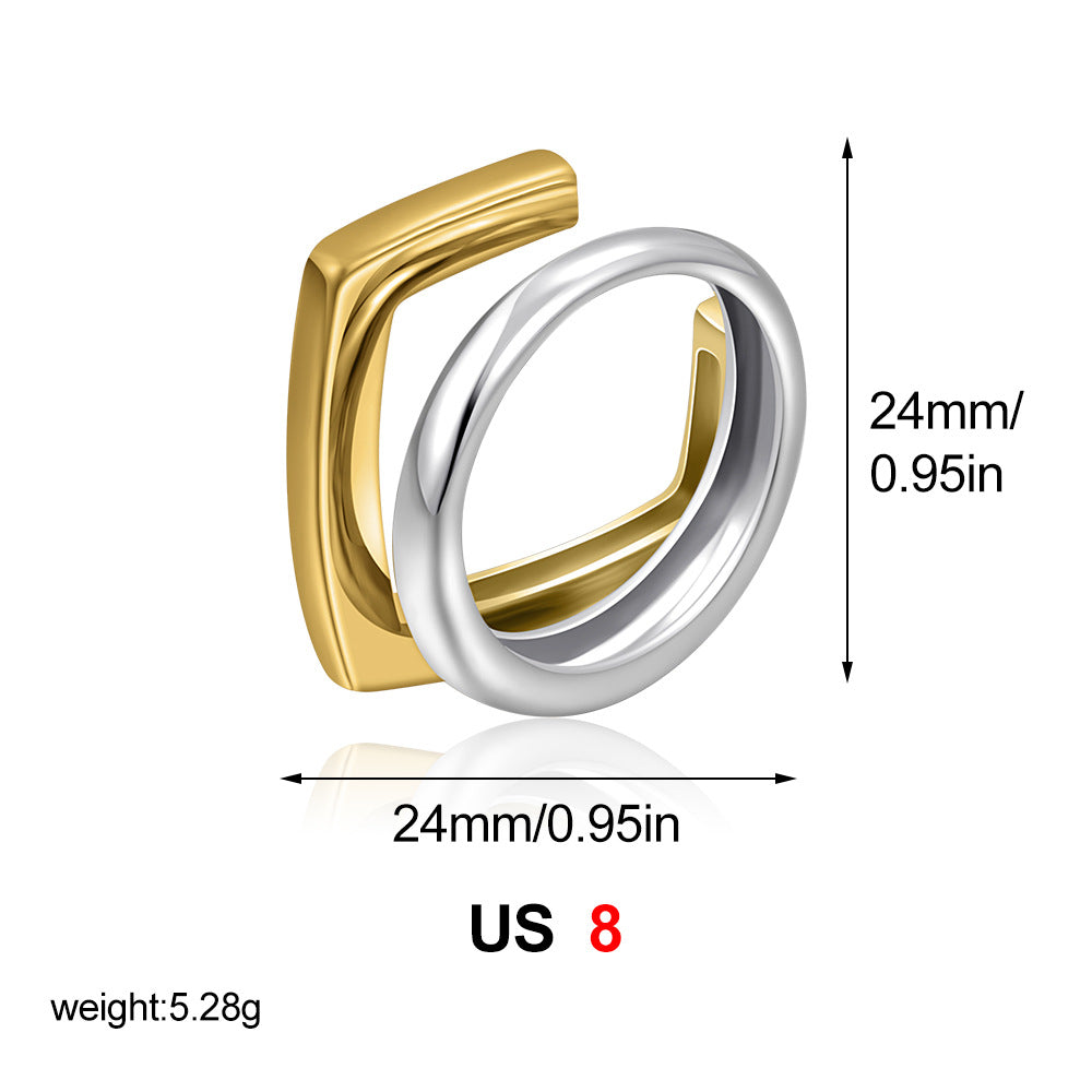 Geometric Two-Tone Double Layer Ring