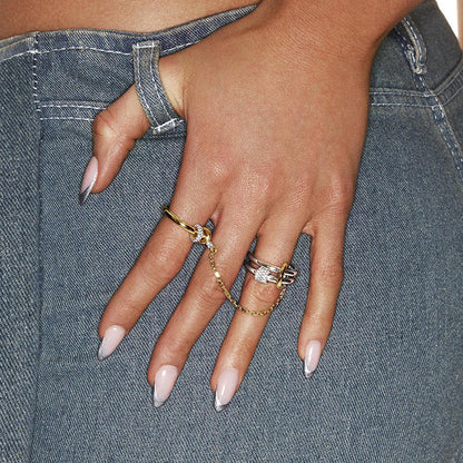 Geometric Two-Tone Sterling Silver Ring with Diamond Accents