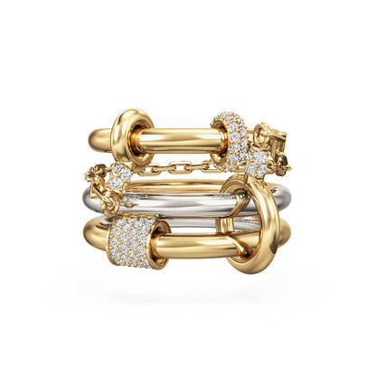 Geometric Two-Tone Sterling Silver Ring with Diamond Accents