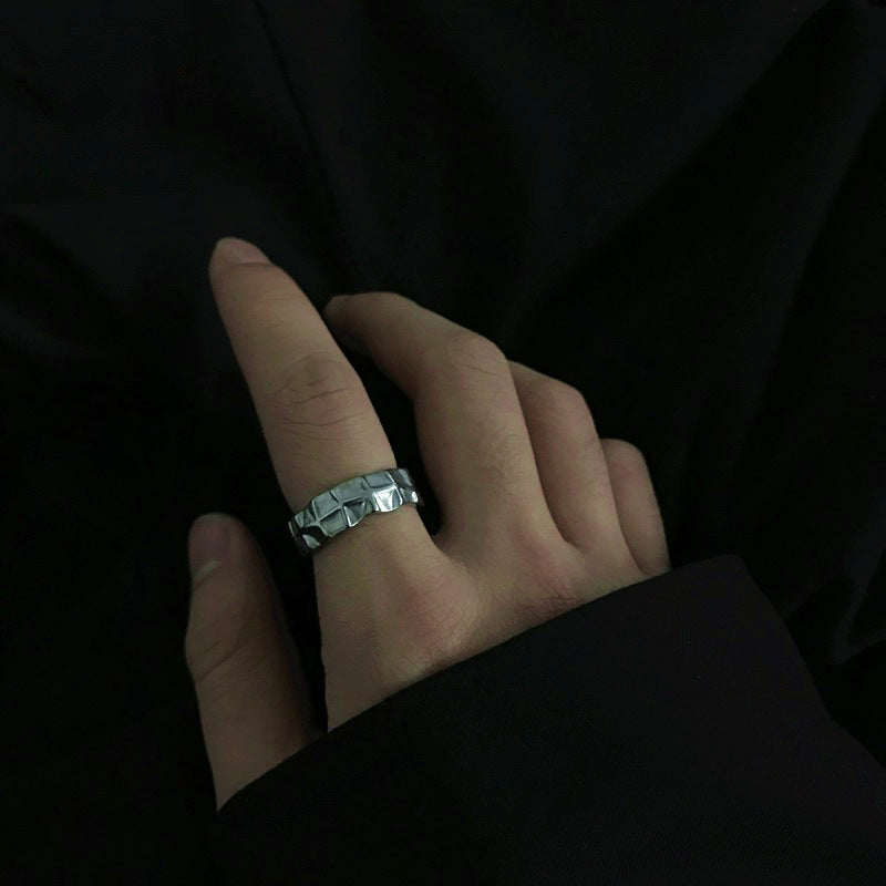 Geometric Wave Texture Titanium Steel Ring