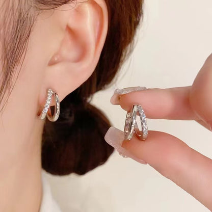 Geometric Zircon Double Ring Earrings