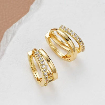 Geometric Zircon Double Ring Earrings