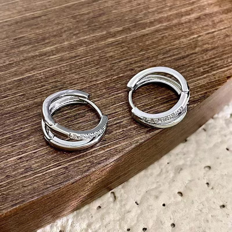Geometric Zircon Double Ring Earrings
