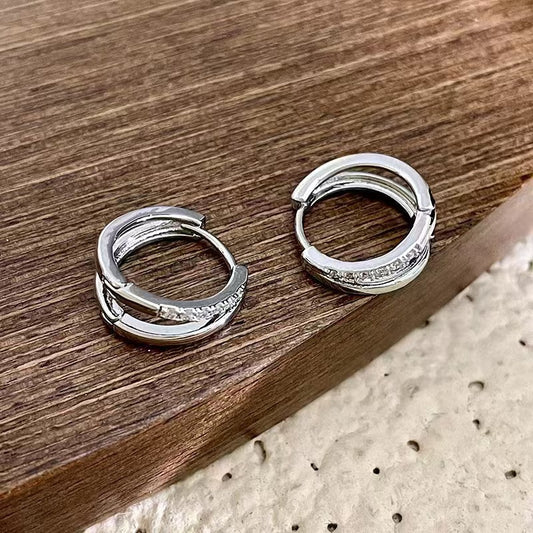 Geometric Zircon Double Ring Earrings