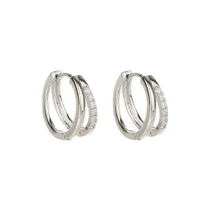 Geometric Zircon Double Ring Earrings