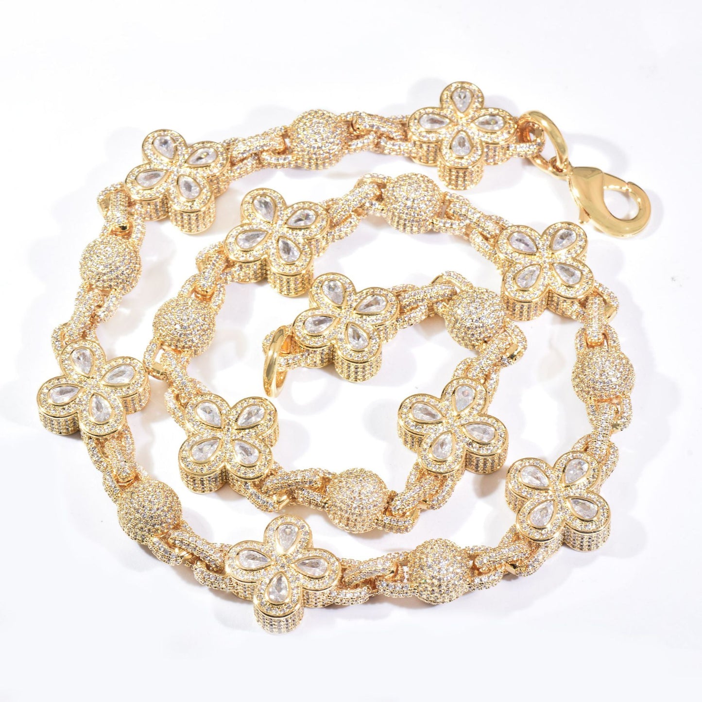 Geometric Zircon Four-Leaf Clover Necklace
