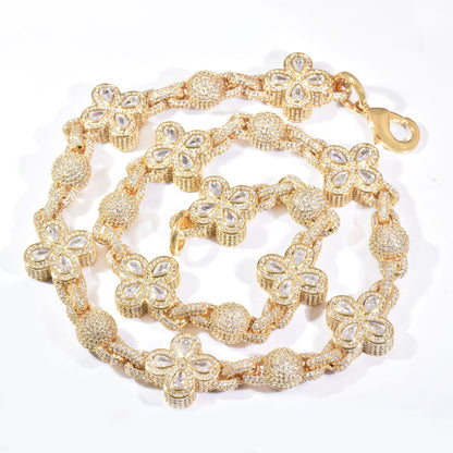 Geometric Zircon Four-Leaf Clover Necklace