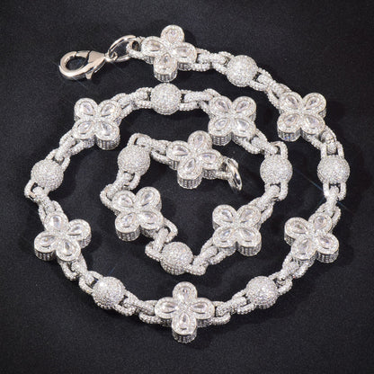 Geometric Zircon Four-Leaf Clover Necklace