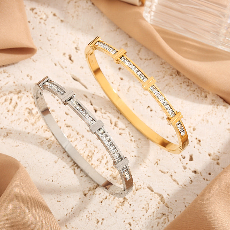 Geometric Zircon Opening Bracelet