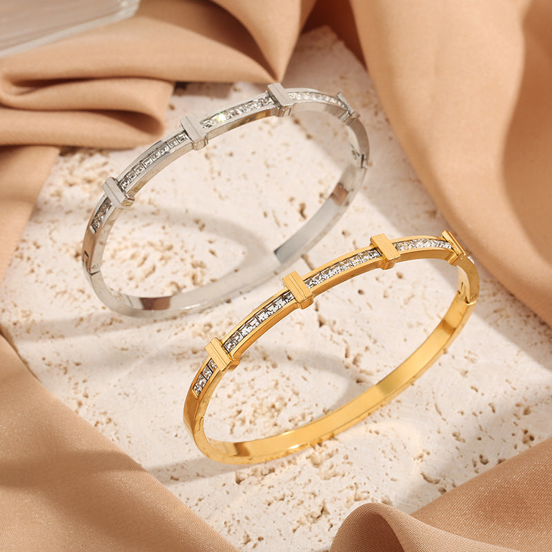 Geometric Zircon Opening Bracelet