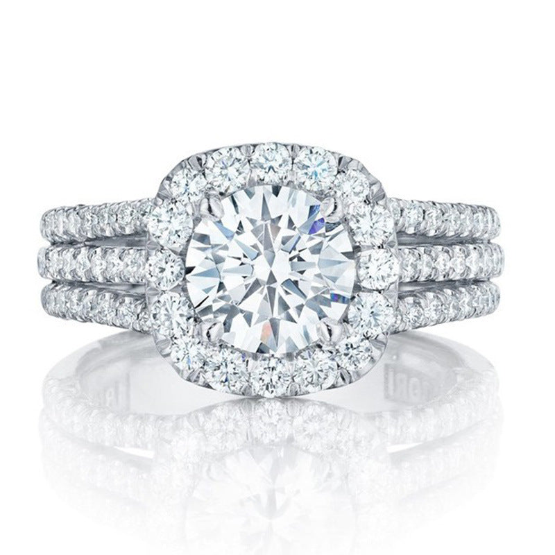 Geometric Zircon Silver Alloy Ring