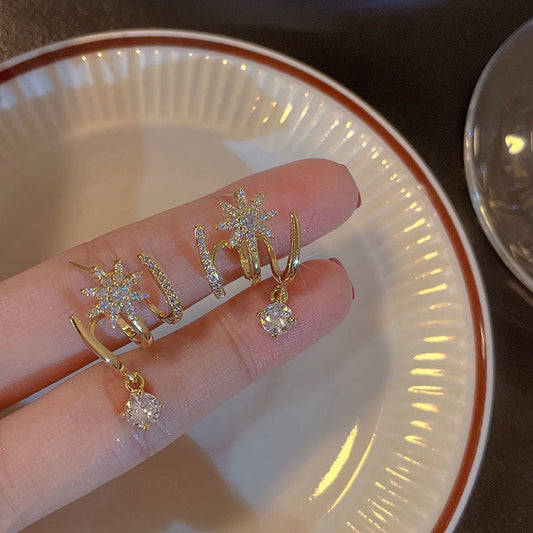 Geometric Zircon Star Earrings with 925 Silver
