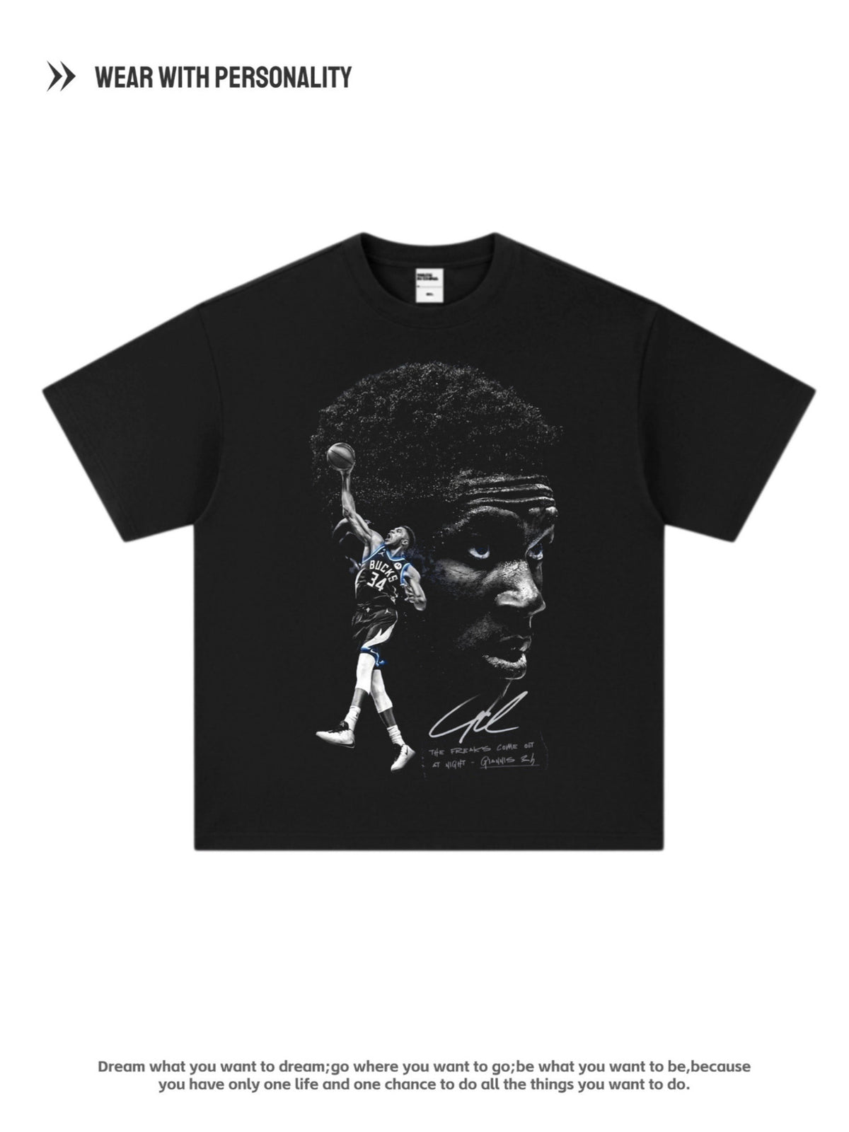 Giannis Antetokounmpo Basketball Print Cotton T-Shirt