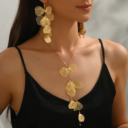 Ginkgo Leaf Tassel Necklace and Earrings