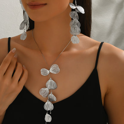 Ginkgo Leaf Tassel Necklace and Earrings