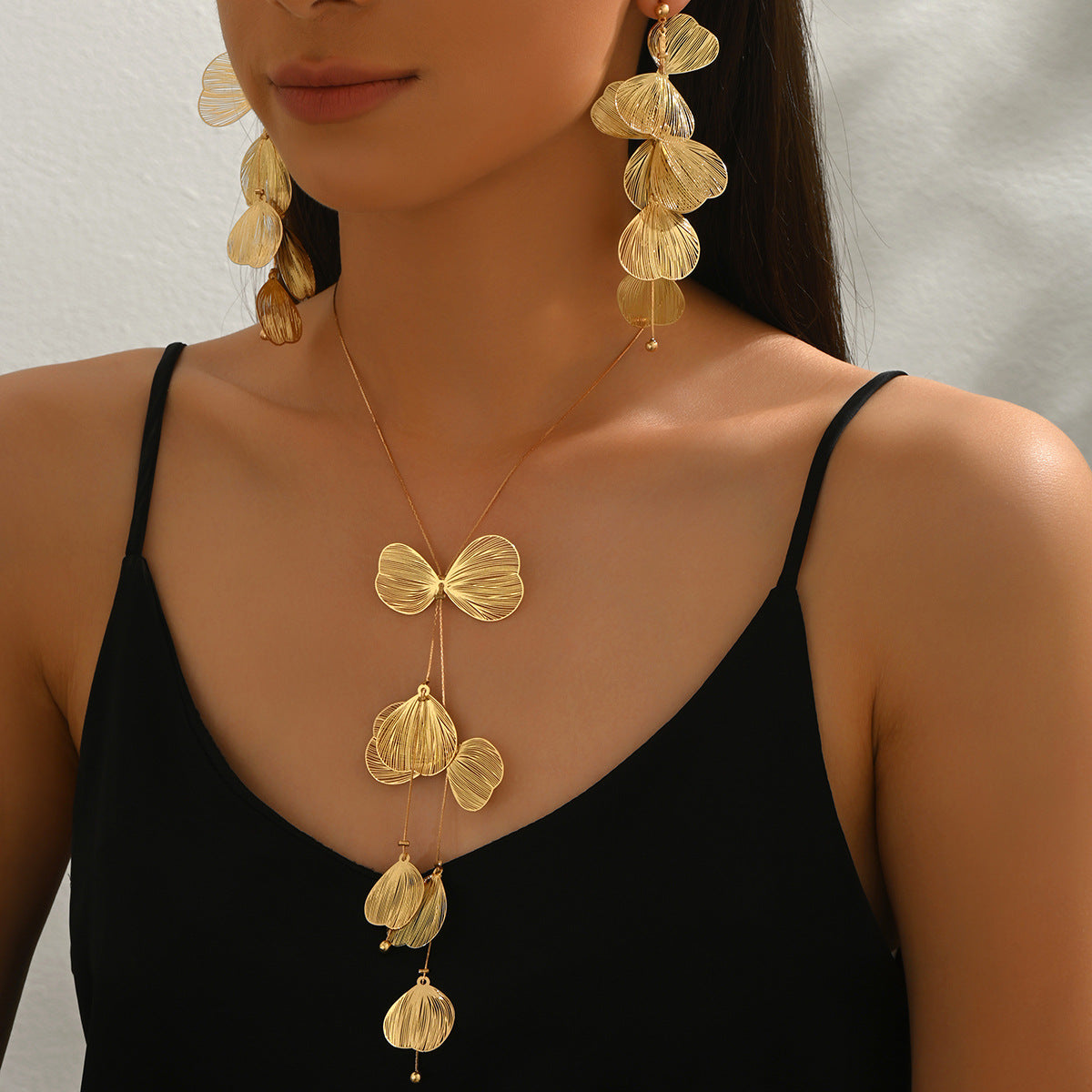 Ginkgo Leaf Tassel Necklace and Earrings