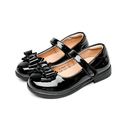Girls Bow Flat Shoes Leather Sole