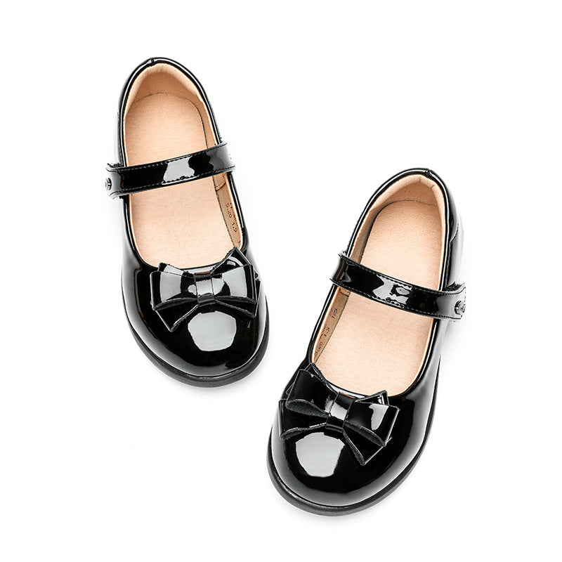 Girls Bow Flat Shoes Leather Sole