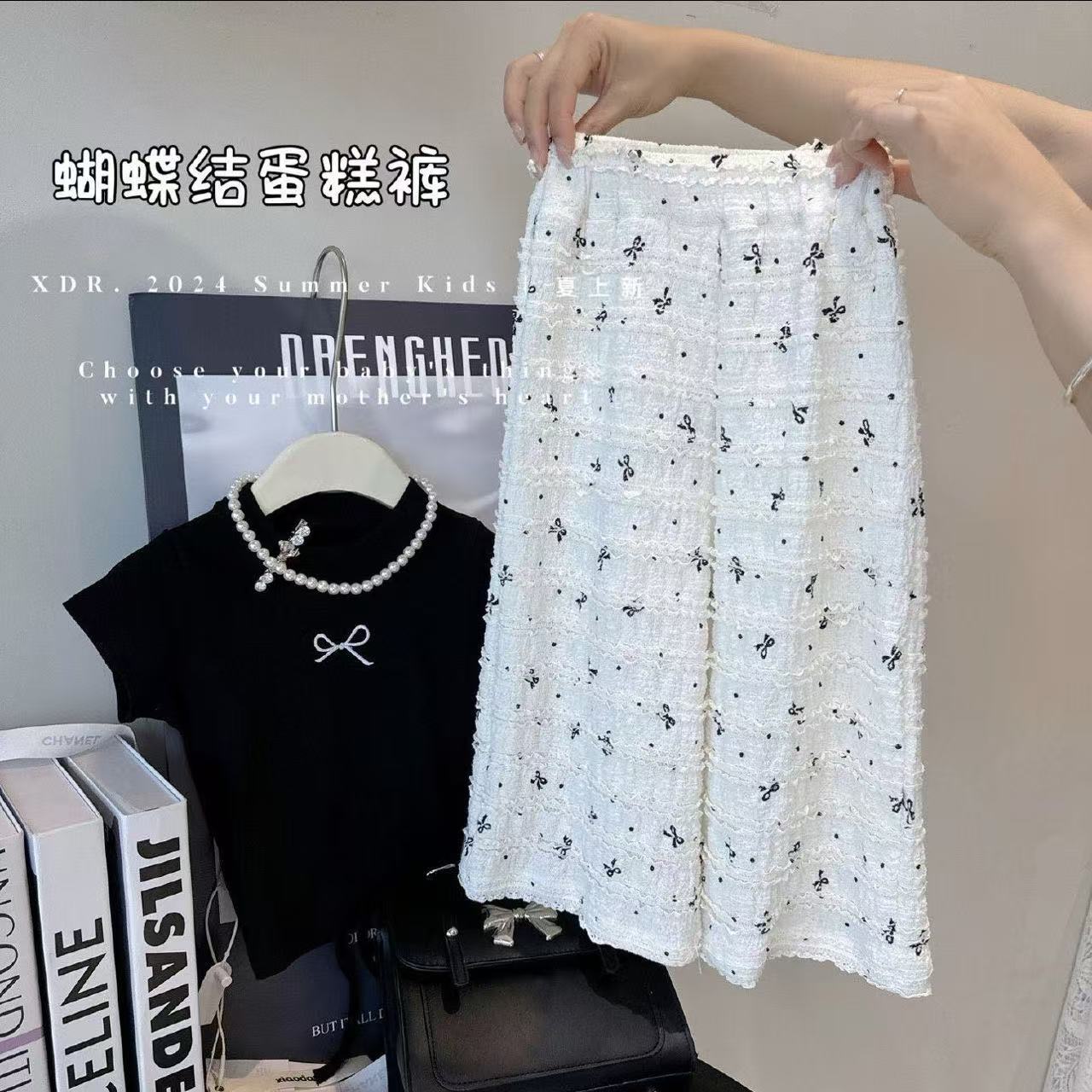 Girls Bow-Knot Backless Top and Wide-Leg Pants Set
