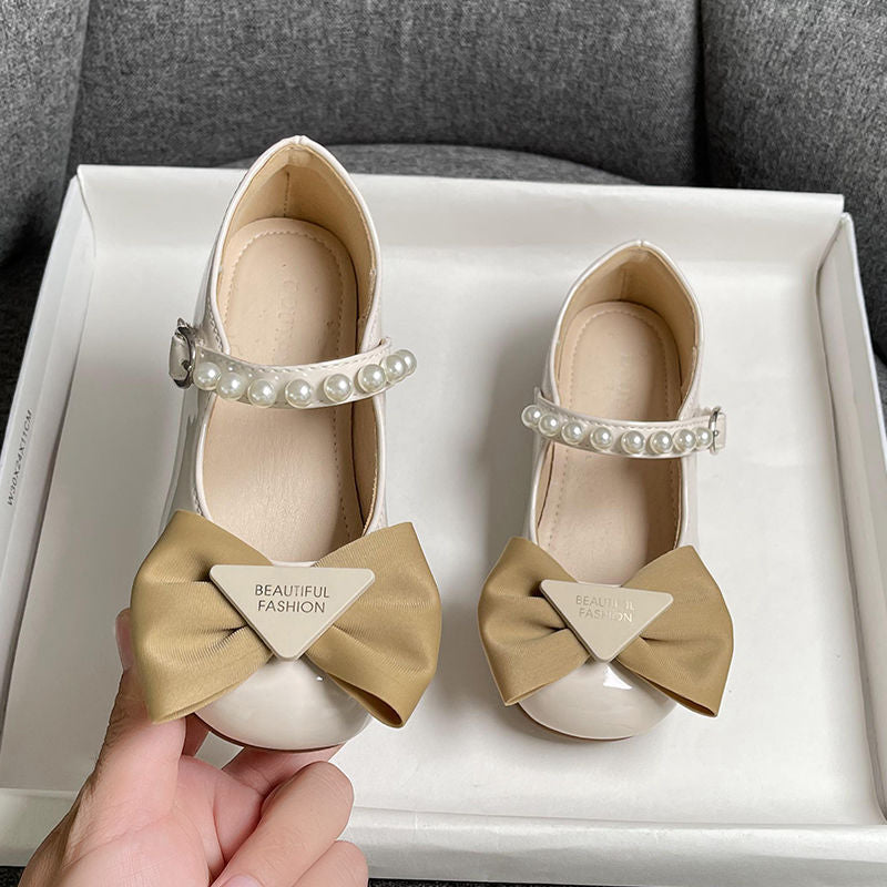 Girls Bow Pearl Flats