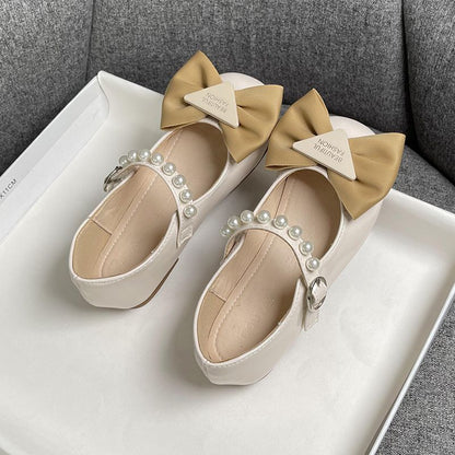 Girls Bow Pearl Flats