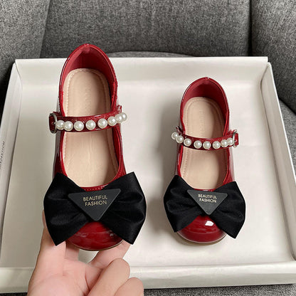 Girls Bow Pearl Flats