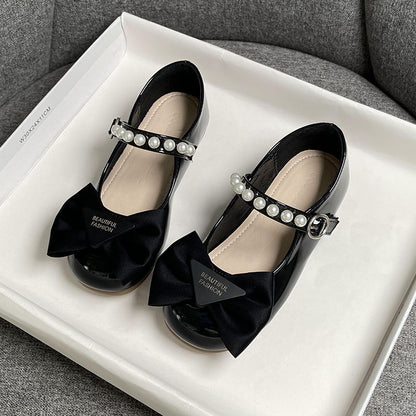 Girls Bow Pearl Flats