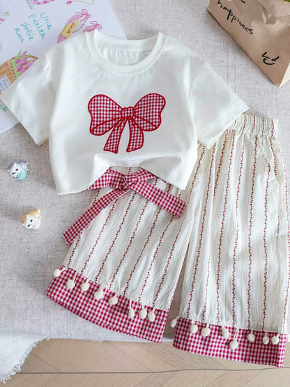 Girls Bow Print Short Sleeve Set
