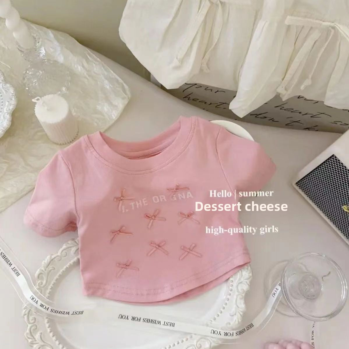 Girls Bow Print Short Sleeve Set