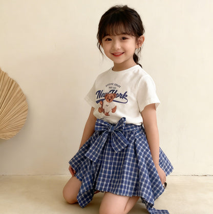 Girls Cartoon Print T-Shirt and Skirt Set