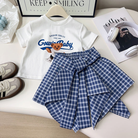 Girls Cartoon Print T-Shirt and Skirt Set