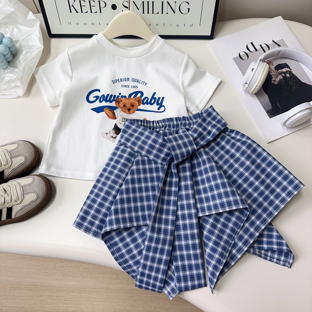 Girls Cartoon Print T-Shirt and Skirt Set