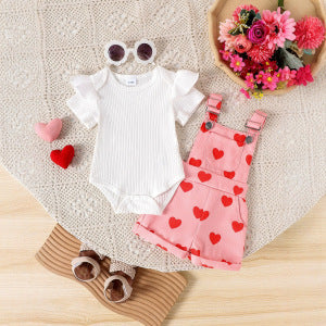Girls Cotton Printed Top and Overalls Two-Piece Set