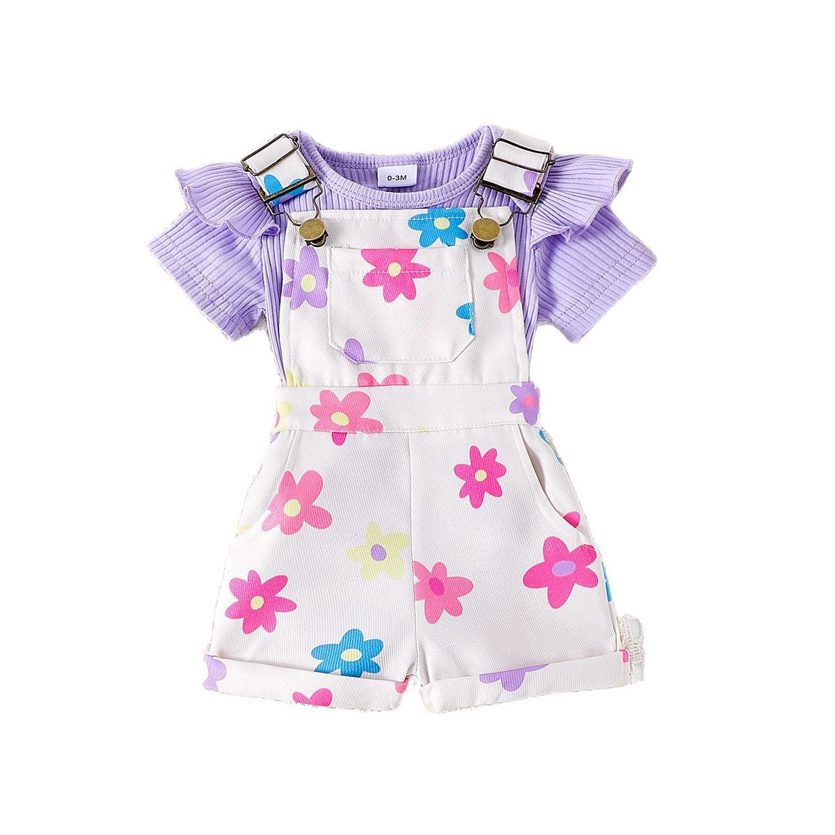 Girls Cotton Printed Top and Overalls Two-Piece Set