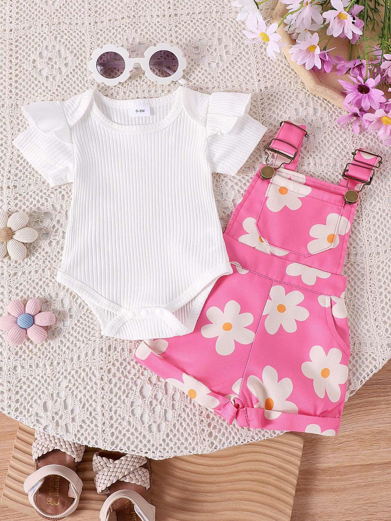 Girls Cotton Printed Top and Overalls Two-Piece Set