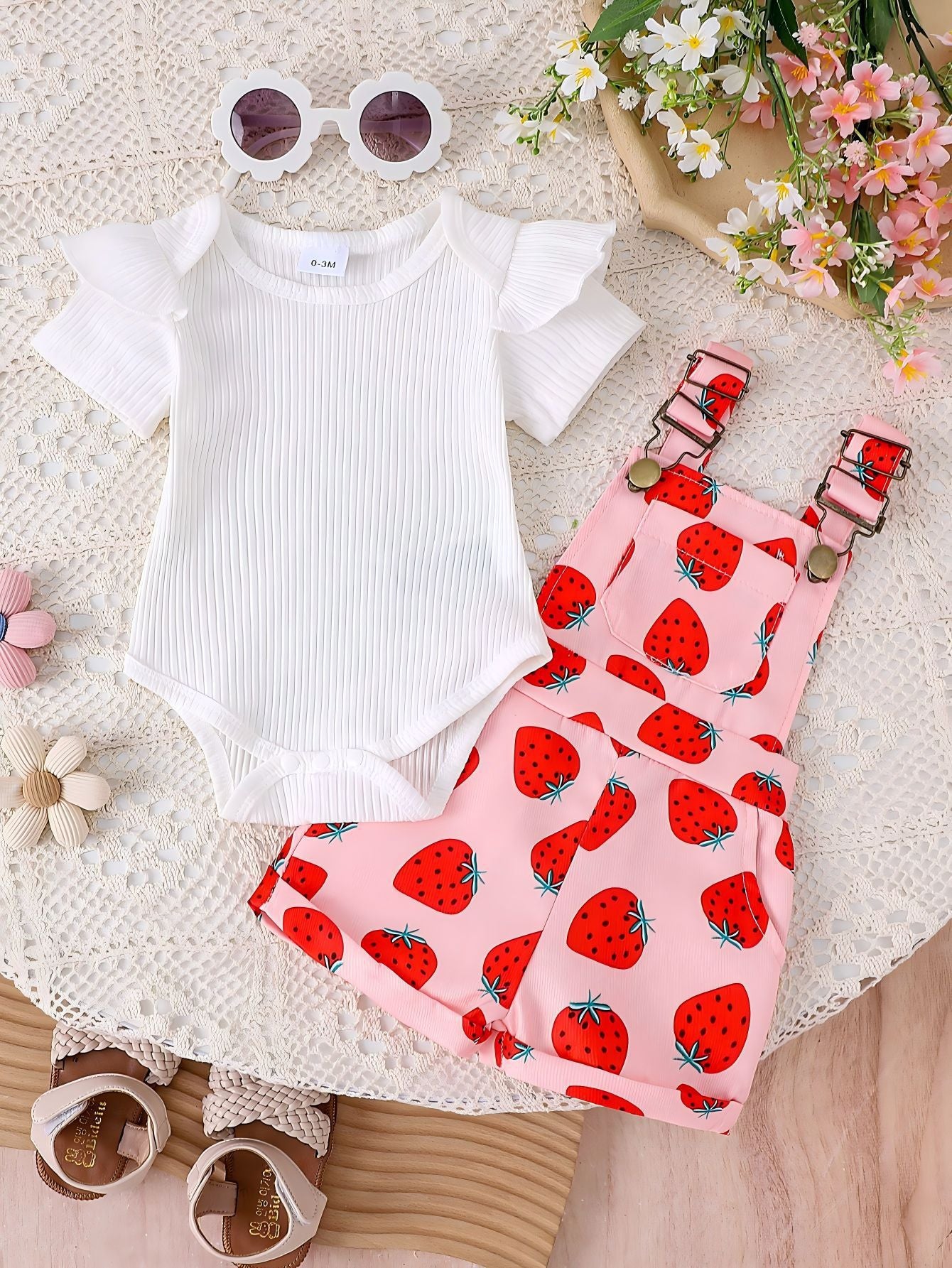 Girls Cotton Printed Top and Overalls Two-Piece Set