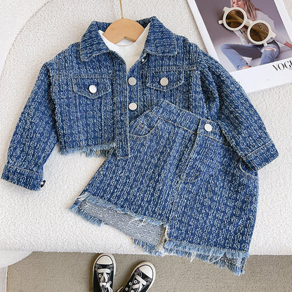 Girls' Denim Mini Skirt Two-Piece Set