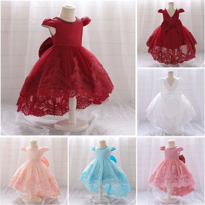 Girls Embroidered Beaded Party Dress with Bow Details