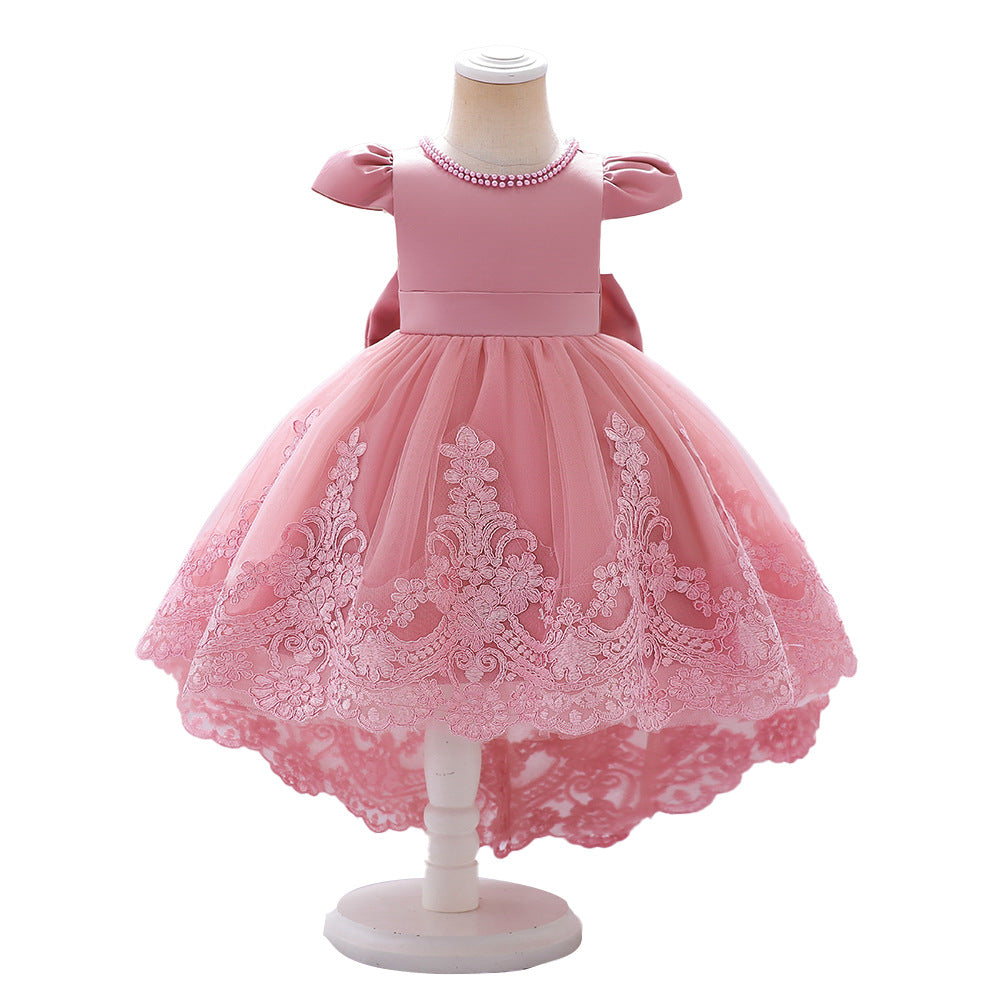 Girls Embroidered Beaded Party Dress with Bow Details