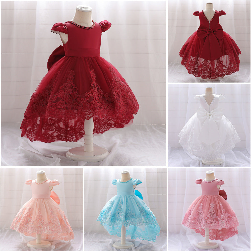 Girls Embroidered Beaded Party Dress with Bow Details