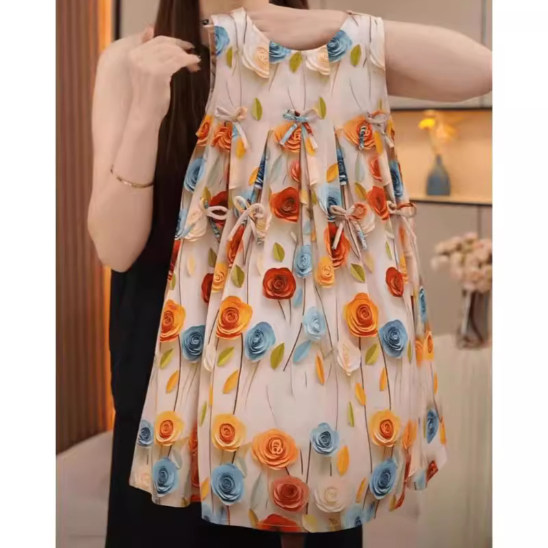 Girls Floral Bow Sleeveless Princess Dress