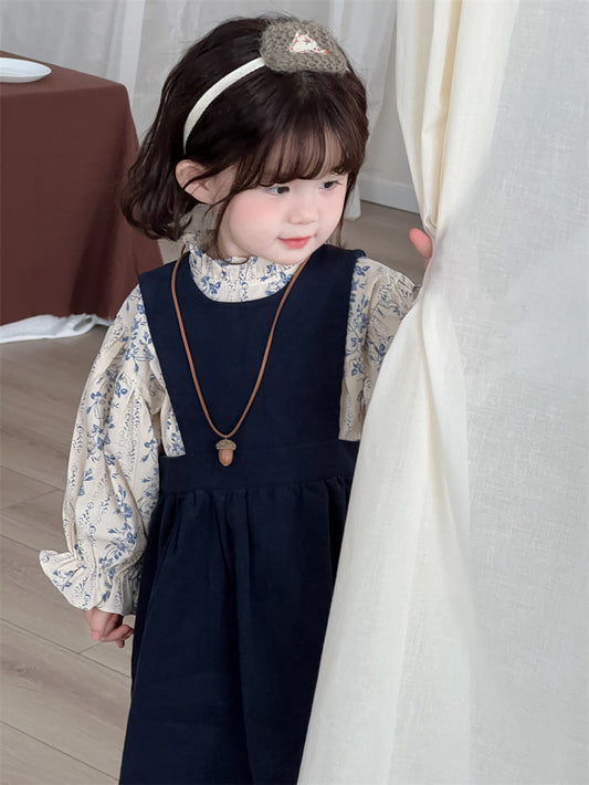 Girls Floral Bubble Sleeve Shirt