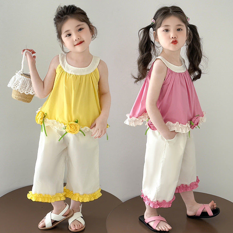 Girls Floral Halter Top and Flared Pants